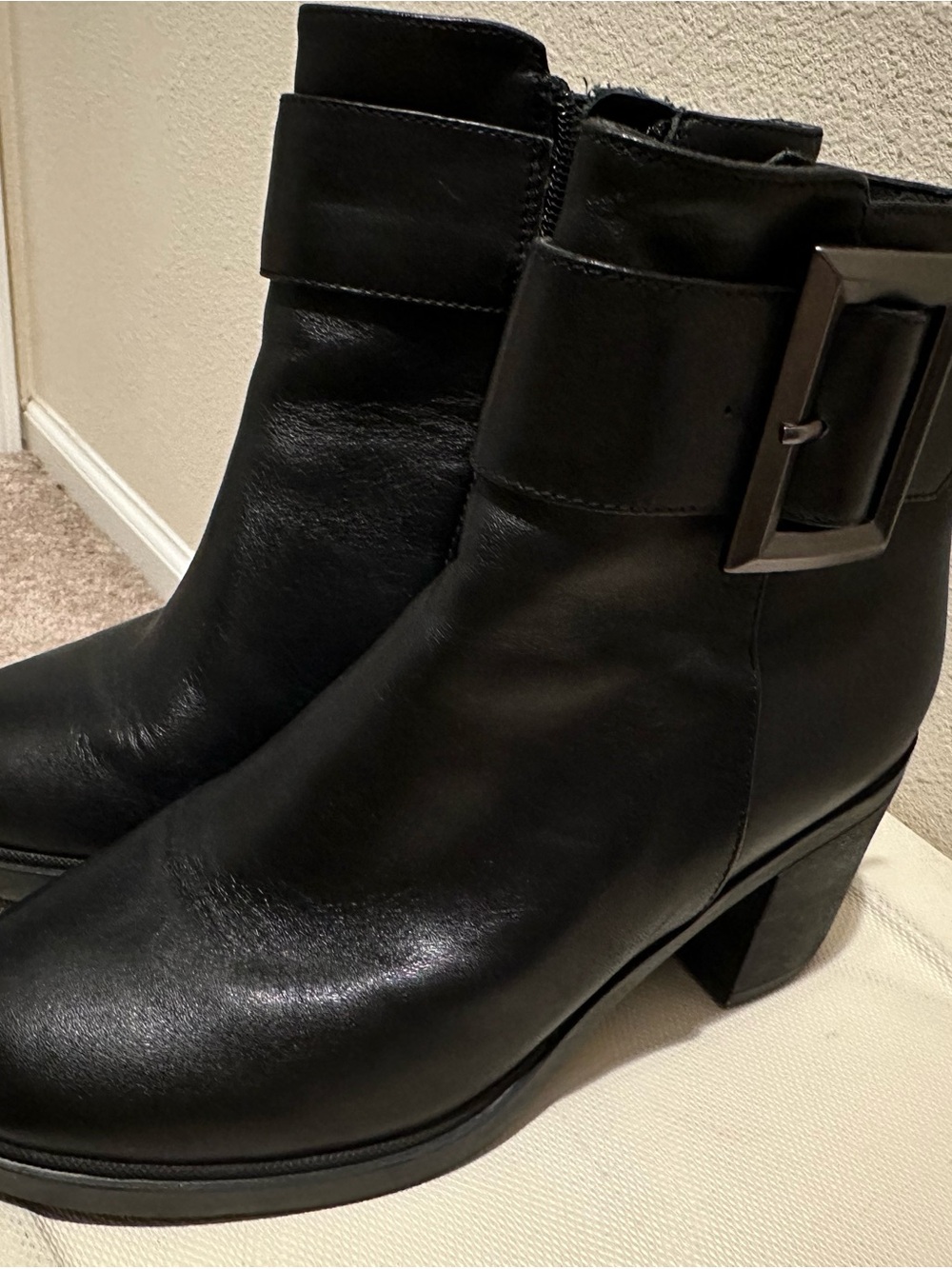 Black Leather Ankle Boots with Buckle
